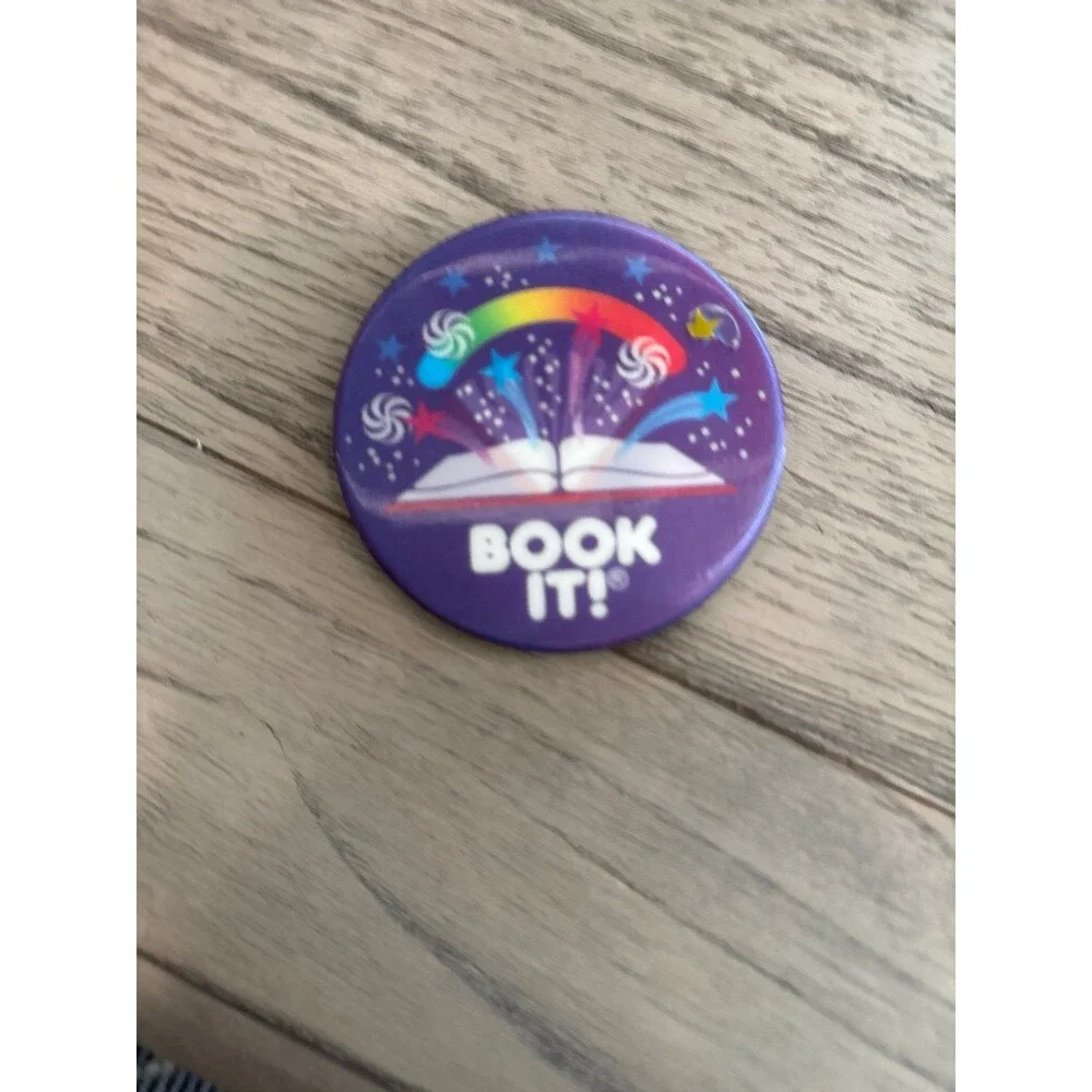 Vintage Pizza Hut BOOK IT Program Buttons Pins Lot 2 Retro 1990s Holographic